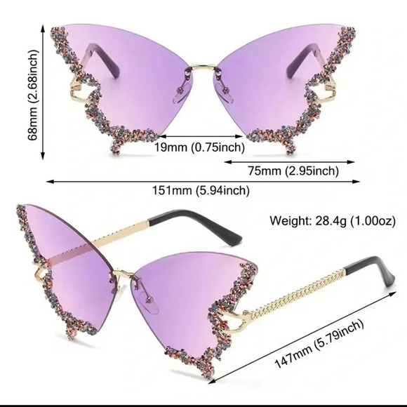 Medusa Butterfly Wings Purple Crystal Sunglasses - Picture 5 of 10